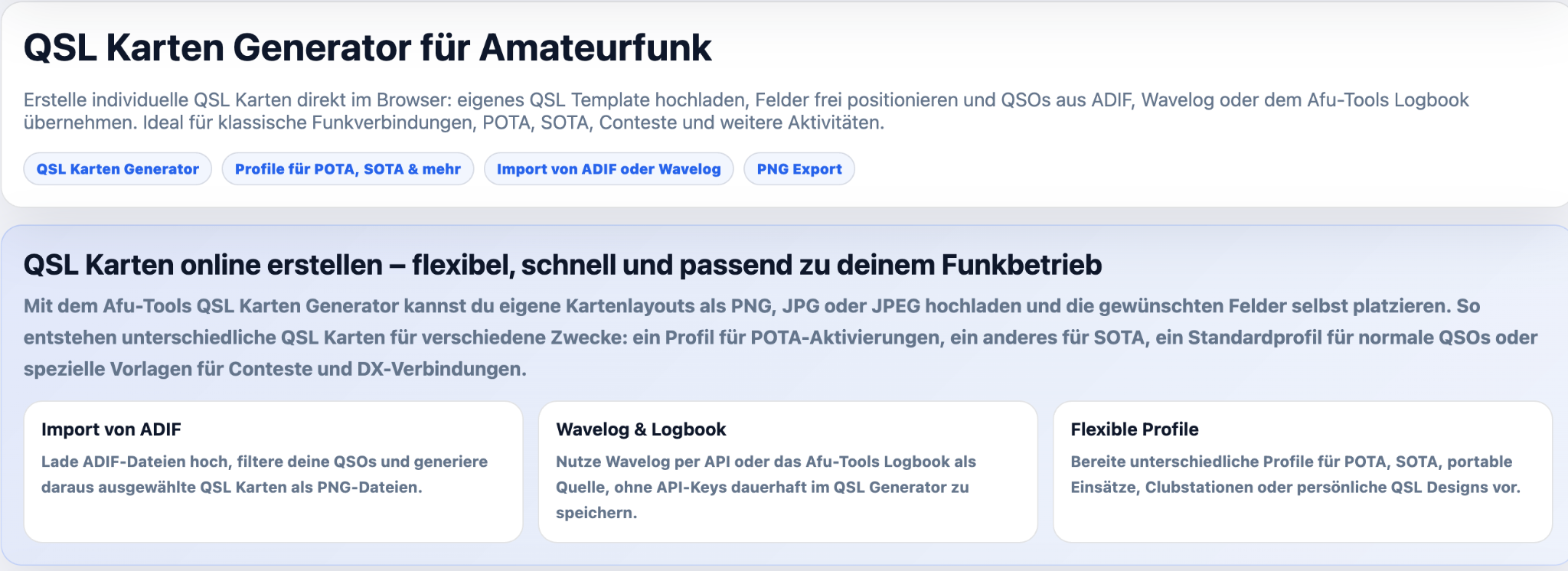 AFU-Tools QSL Karten Generator