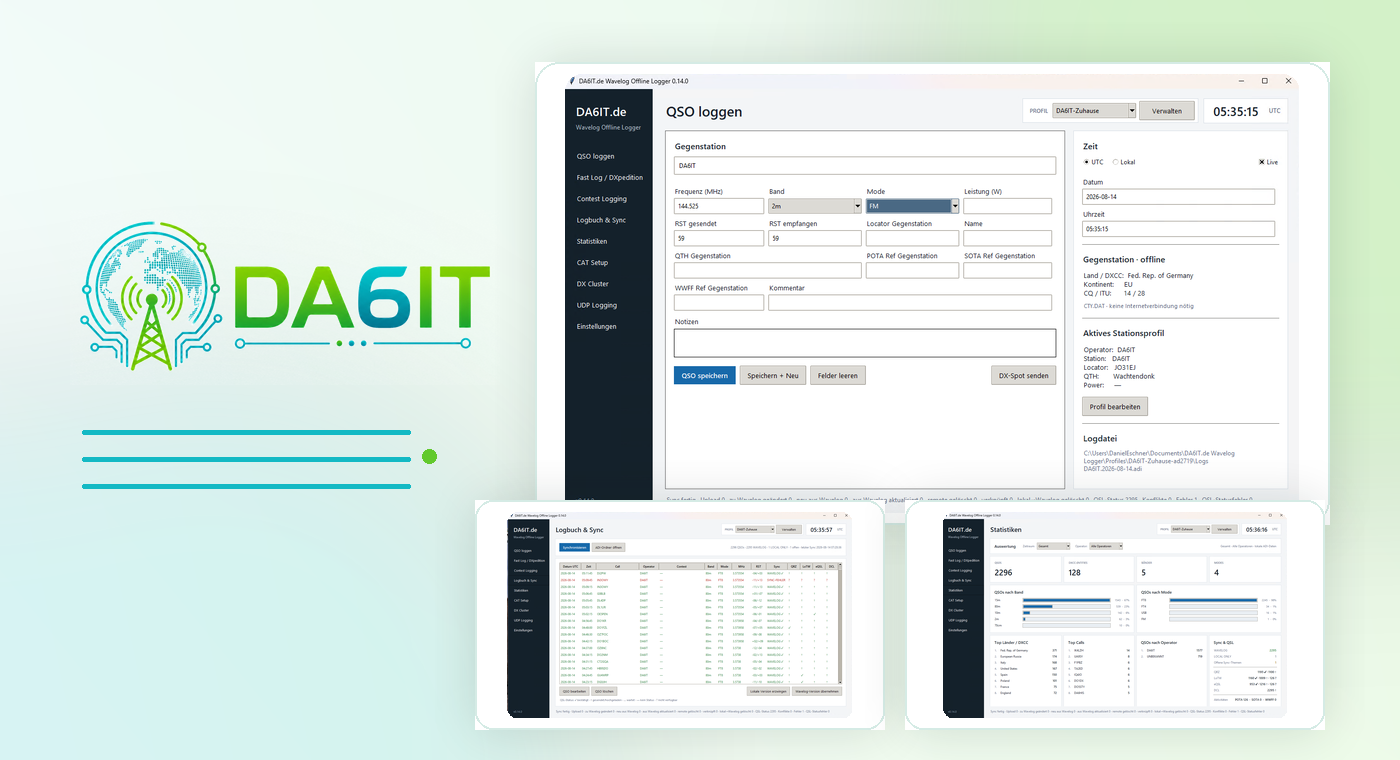 DA6IT.de Wavelog Offline Logger – Oberfläche mit QSO-Logging, Synchronisation und Statistiken